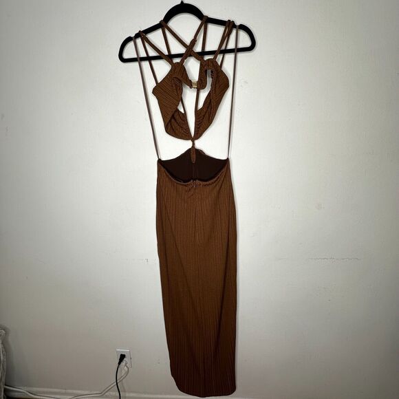Rumer The Label Chocolate Ribbed Oasis Bandeau Style Cut Outs Lined Maxi S - Picture 7 of 16